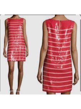 Kate Spade Canton to the Wind Sequin Stripe Shift Dress Size 2 Red Pink